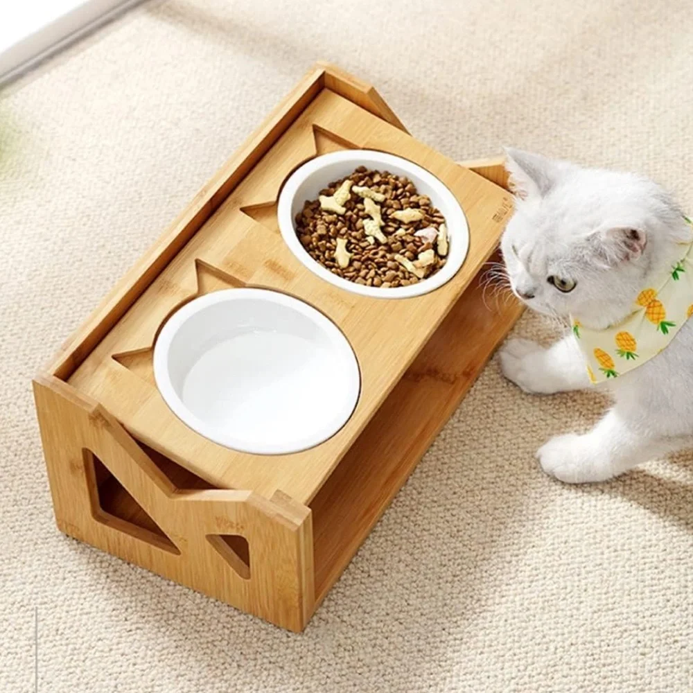 Set of 2 ceramic food water bowls for raised feeder